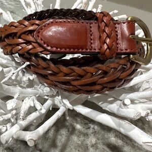 Men's Orvis Brown Braided‎ Leather Gold Brass Buckle size XL